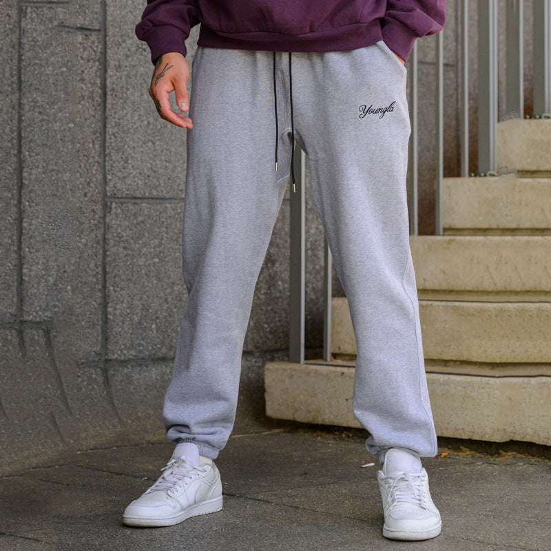 Men's Sports Pants Autumn and Winter New Gym Sports Fitness Cotton Embroidery Ankle-Tied Sweatpants