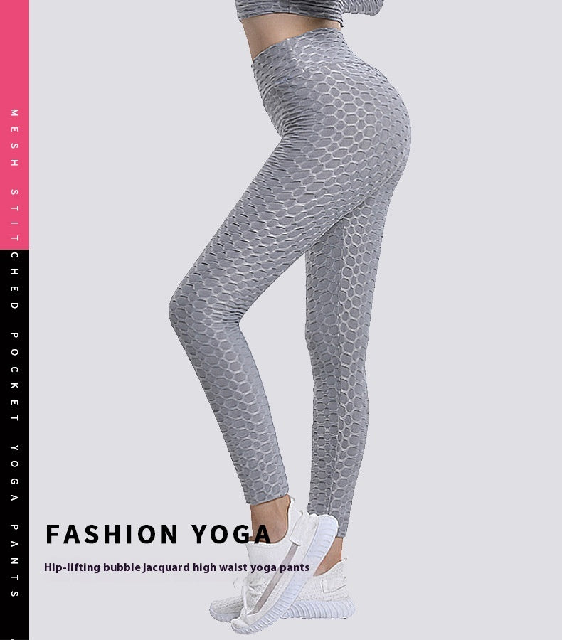 Hip Lift Leggings Jacquard High Elastic Sports Gym Pants Women's Fitness Solid Color High Waist