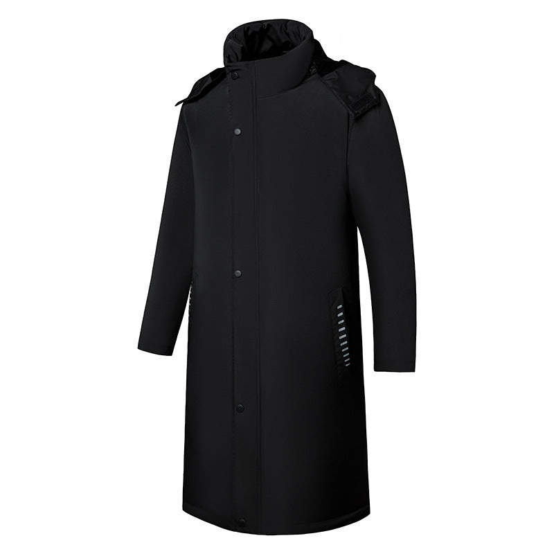 Men's Long Cotton Jacket Plus Size Down Jacket Men's Over-the-Knee Cotton Coat Thickened Warmth M-5XL