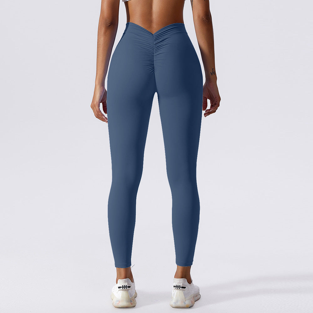 European and American New Yoga Pants Women's Back V Waist Hip Lifting Peach Pants High Top Sports Fitness Pants Nude Feel Sports Pants Outer Wear