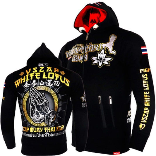 Vszap Fitness Zipper Sweater Autumn Broadcast Seeking Hoodie Muay Thai Fight Jacket Men's Fighting Lotus MMA Fleece-lined Warm