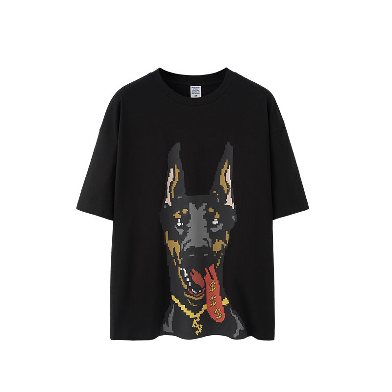 Men's T-shirt American Luminous Doberman Pinscher Printed Spring and Summer American Street Fashion Brand Loose Short Sleeve Men