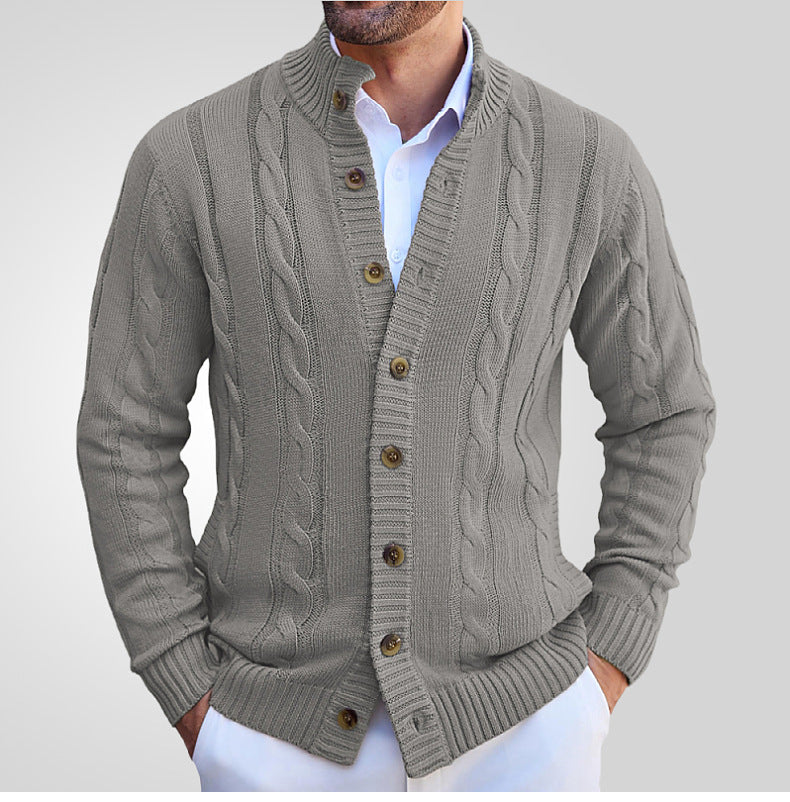 Sweaters for Men Knitting Belt Button Casual Stand Collar Solid Color Cardigan Cotton M-3XL