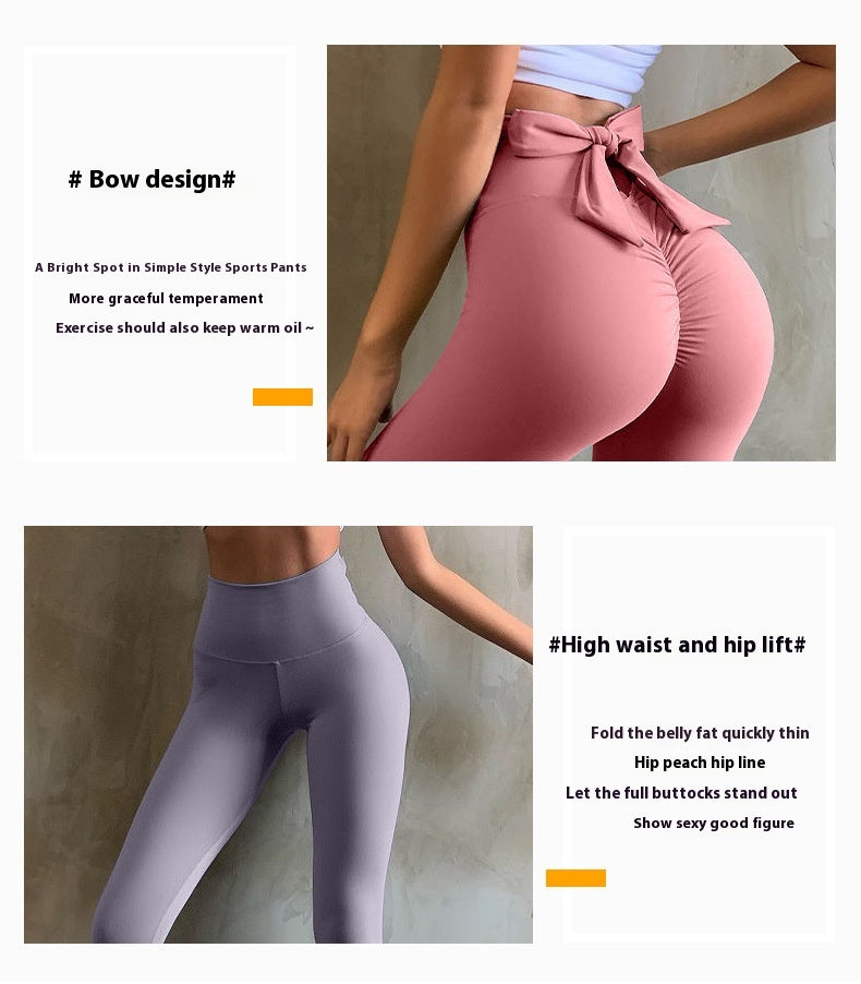 Seamless Nude Feel Yoga Pants Women's Bow Peach Hip Raise Exercise Workout Pants Yoga Clothes Lulu Yoga Pants