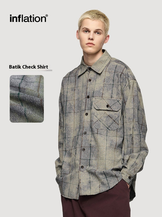 Men's Shirts New Batik Plaid Shirt New Retro Trendy Casual Loose Long Sleeve Shirt