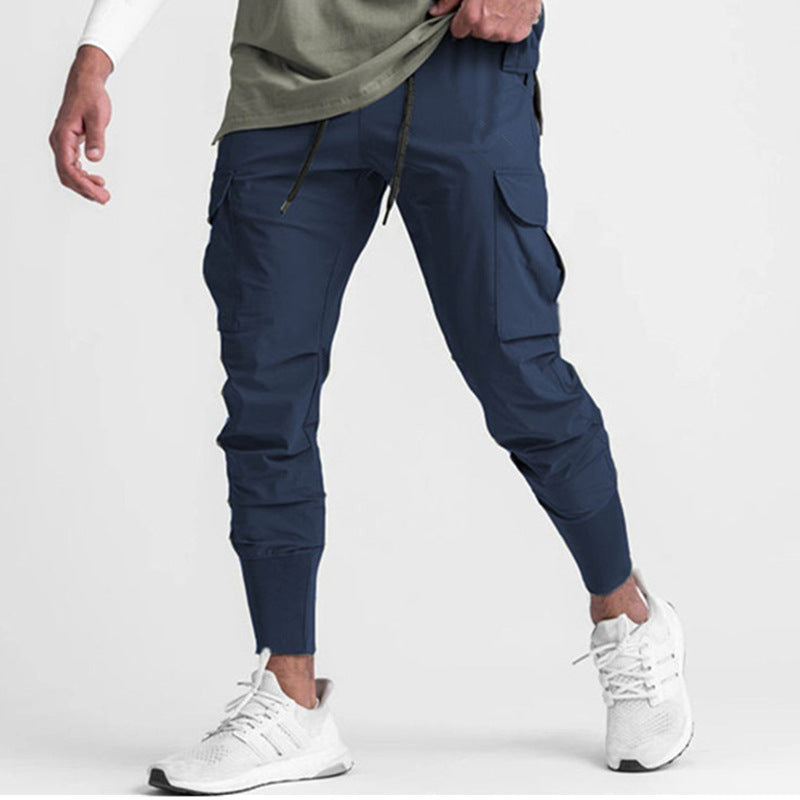 Men's Sports Pants Fitness Trousers Summer Thin Loose Quick-Drying Elastic Ankle-Tied Running Training