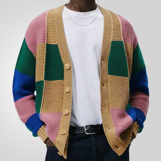 Men's Knitted Sweater Cardigan V-Neck Fashion Contrast Color Sweater