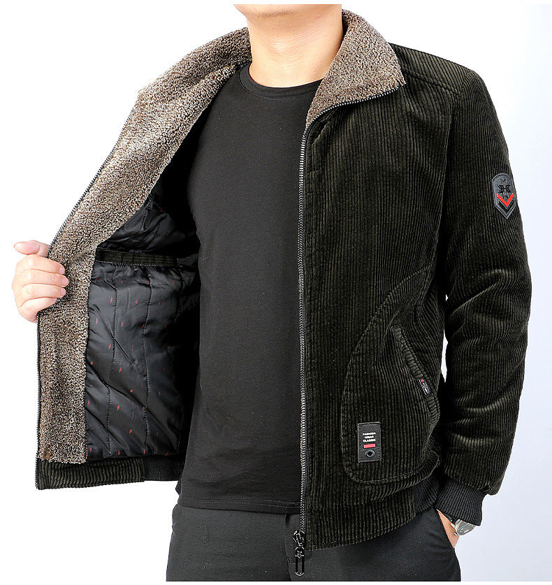 Men's Fashionable Jacket Casual plus Size Lapel Thickening Corduroy Cotton Coat Youth Jacket