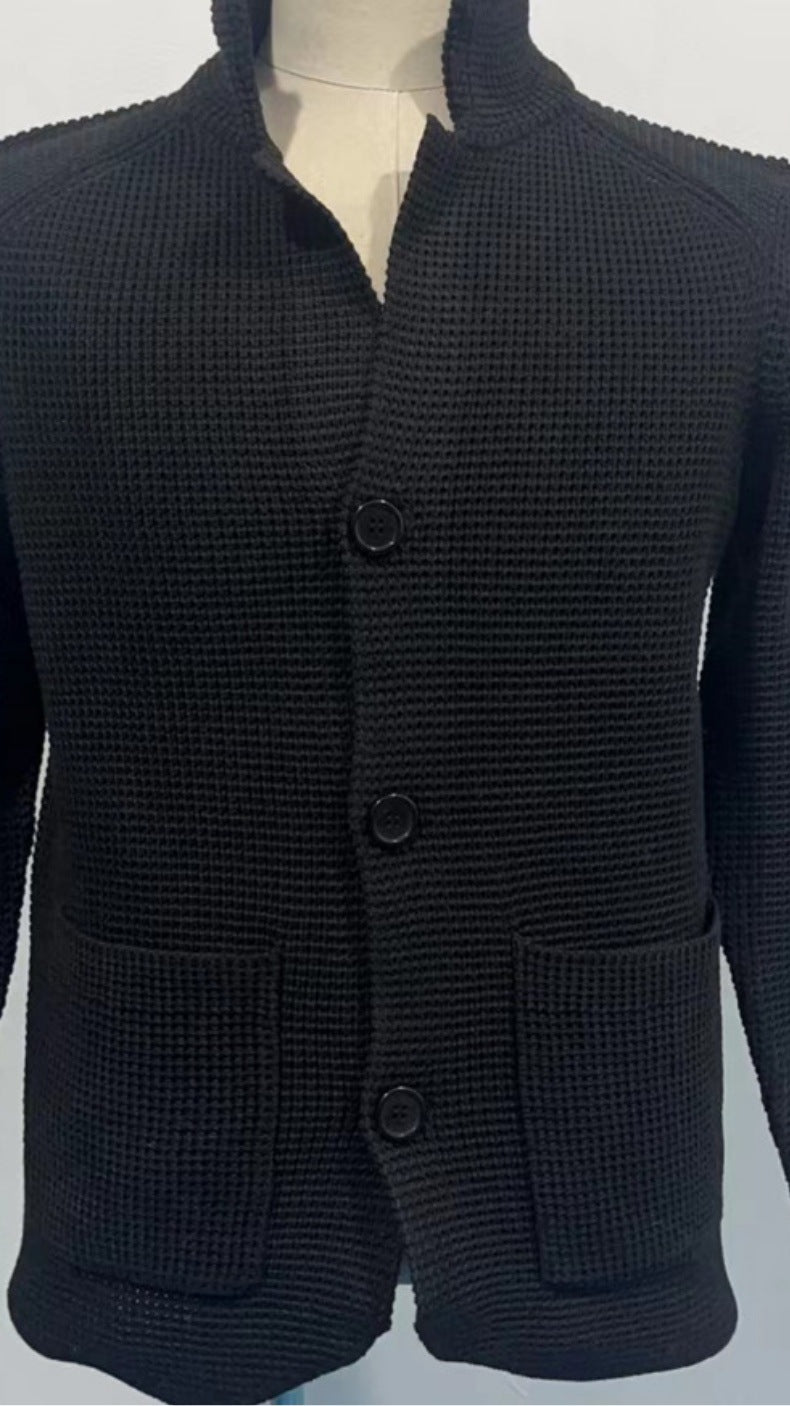 Men's knitted sweater coat thick thread button cardigan solid color warm loose M-4XL