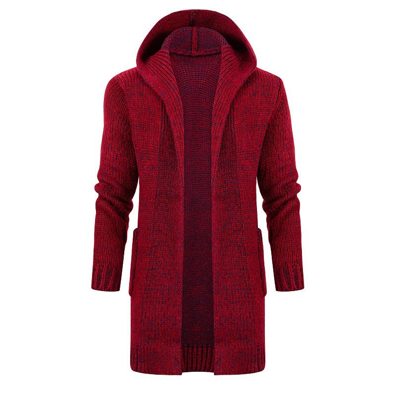 Men's knitted sweater coat thick line medium long cardigan solid color warm loose M-4XL