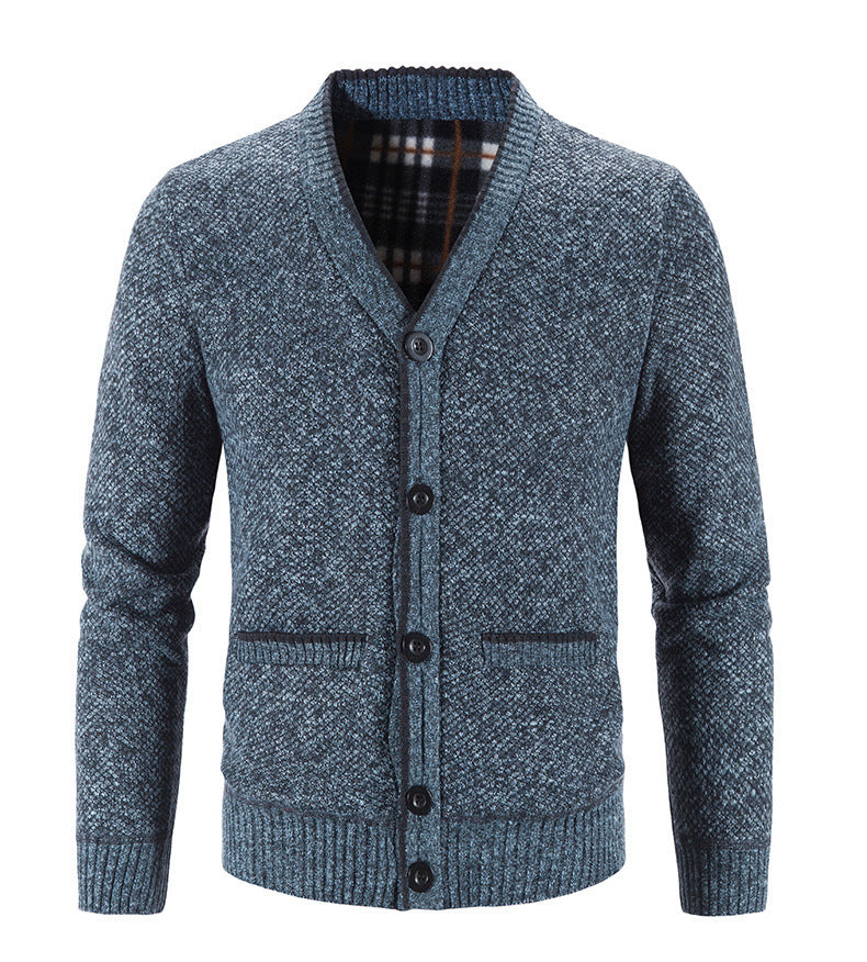 Men's knitted sweater V-neck cardigan button warm loose knit sweater M-4XL