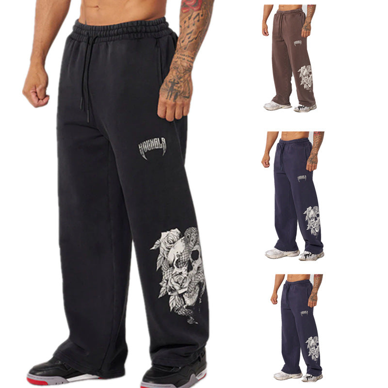 YOUNGLA Men's sweatpants American style athleisure straight leg pants gym running training pants