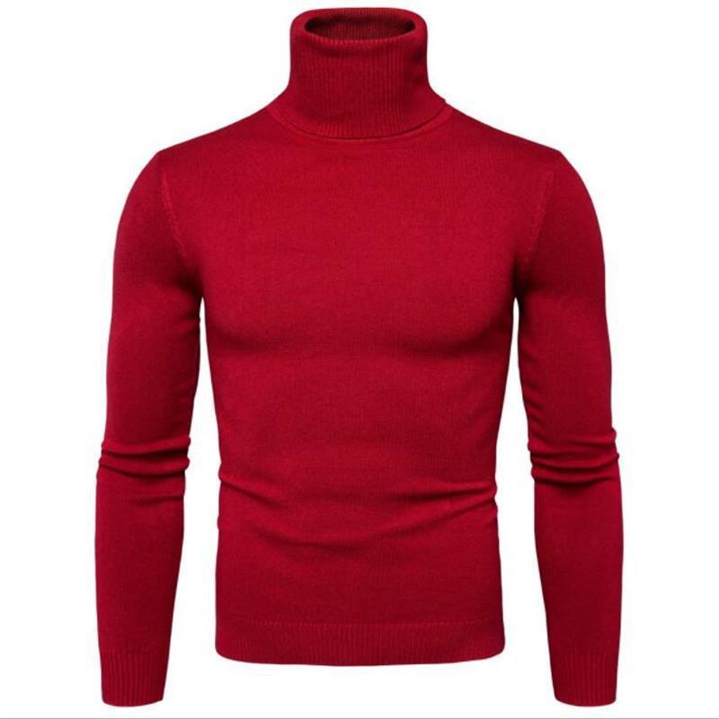 Men's Knitted Sweater Turtleneck Solid Color Warm Loose Design M-4XL