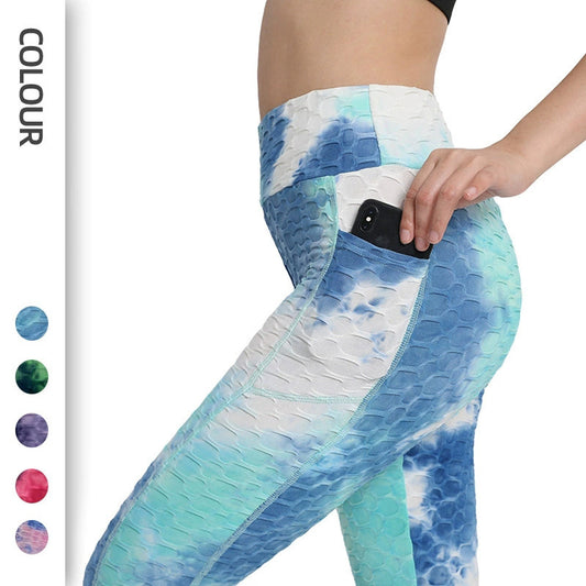 Leggings For Women Tie-Dye Bubble Pocket Trousers plus Size Yoga Pants Yoga Pants Exercise Workout Pants