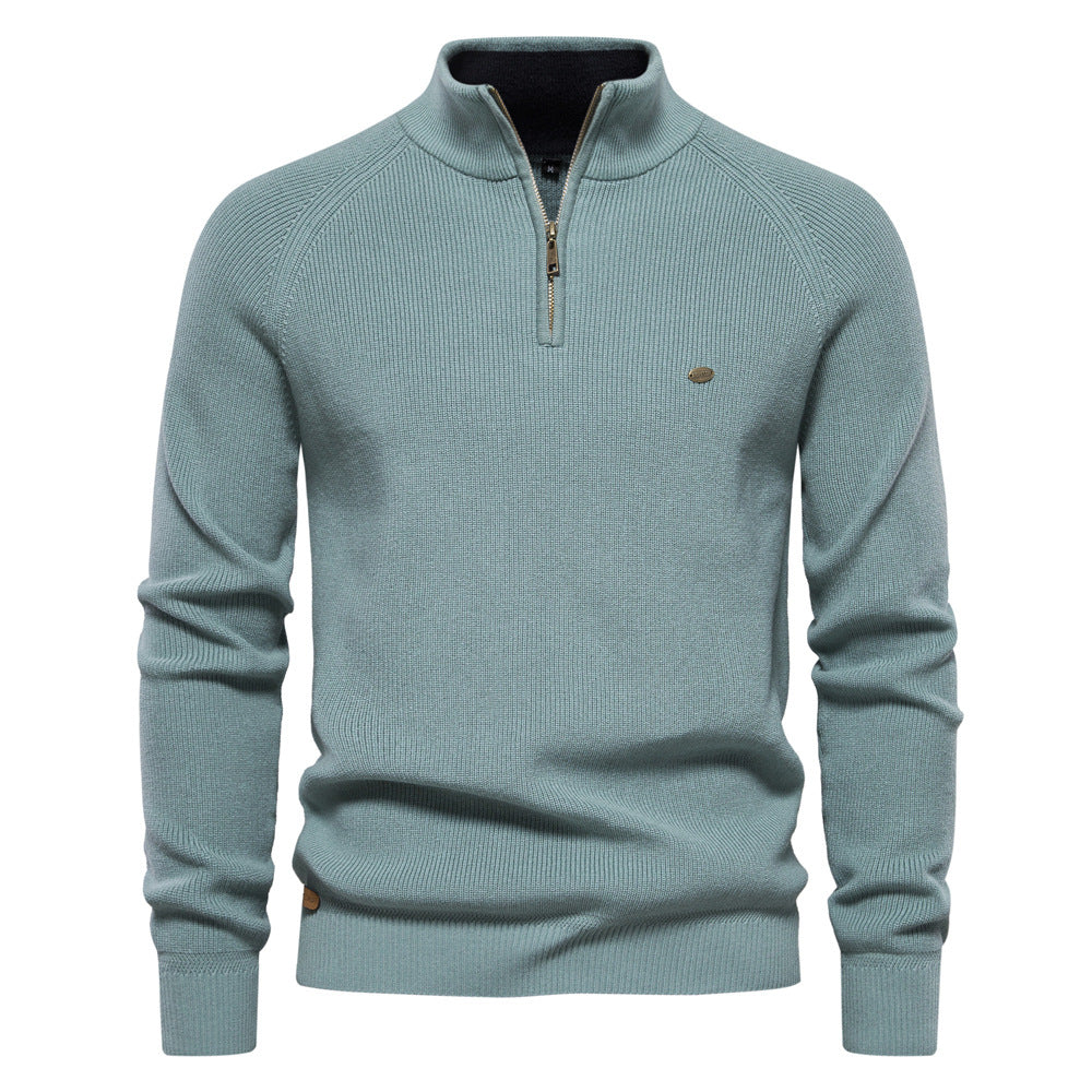 Men's Quarter Zip Up Sweater Striped Pullover Polo Mock Neck Sweaters Casual Fall Winter