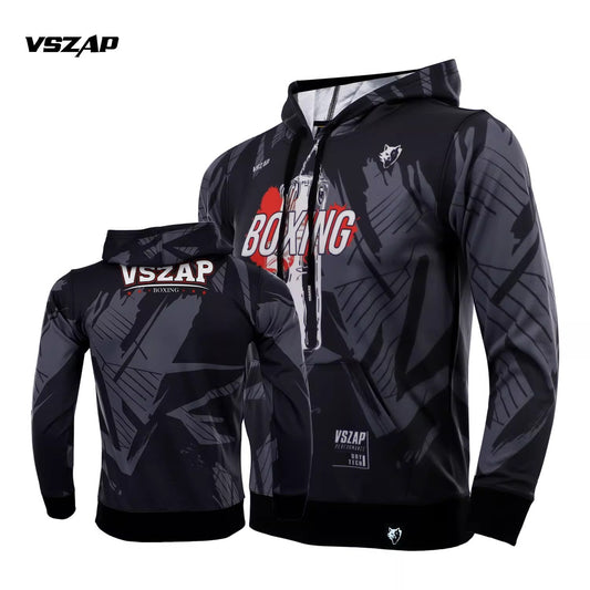 Vszap Fighting Boxing Suit Fitness Sweater Sports Long-Sleeved Hoodie Training UFC Pullover Coat Fighting Men