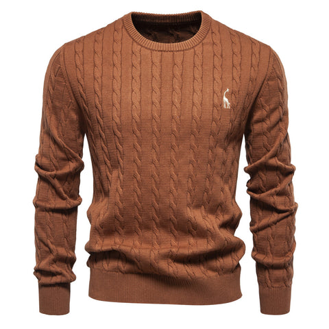 Men's knitted sweater cotton solid color high quality embroidered camel