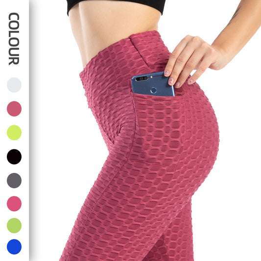 Leggings For WomenLeggings For Women Tights Peach Fitness Pants High Waist Hip Lift Leggings Pocket Jacquard Bubble Yoga Pants