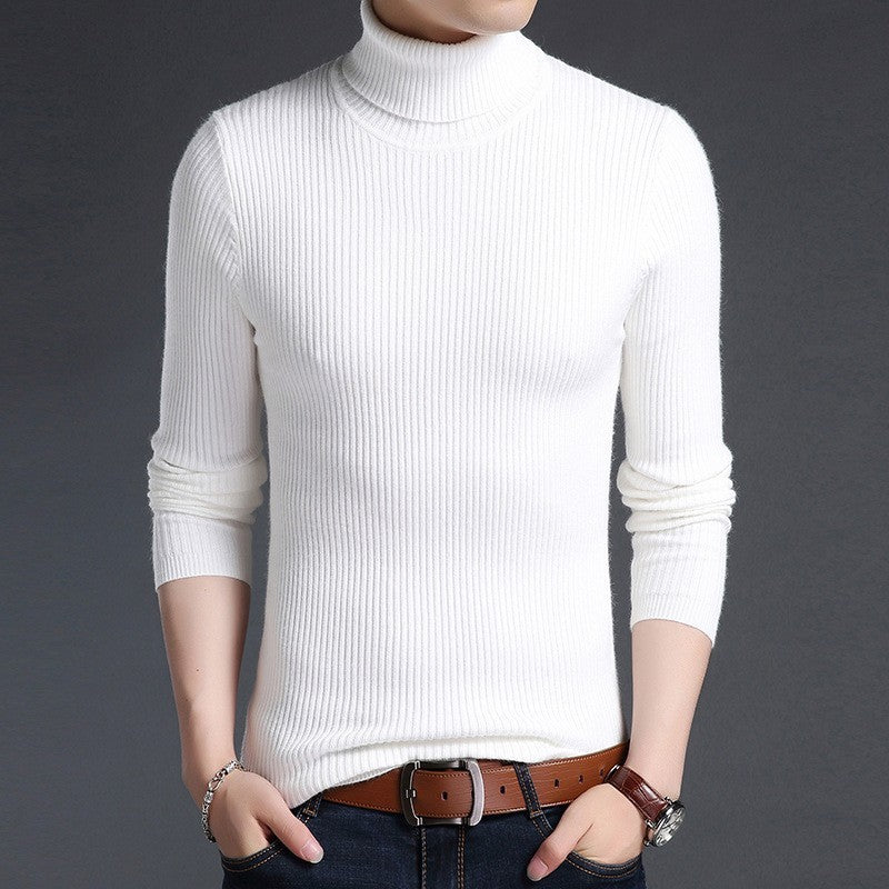 Men's knitted sweater high collar scarf collar solid color plus velvet warm large size M-3XL