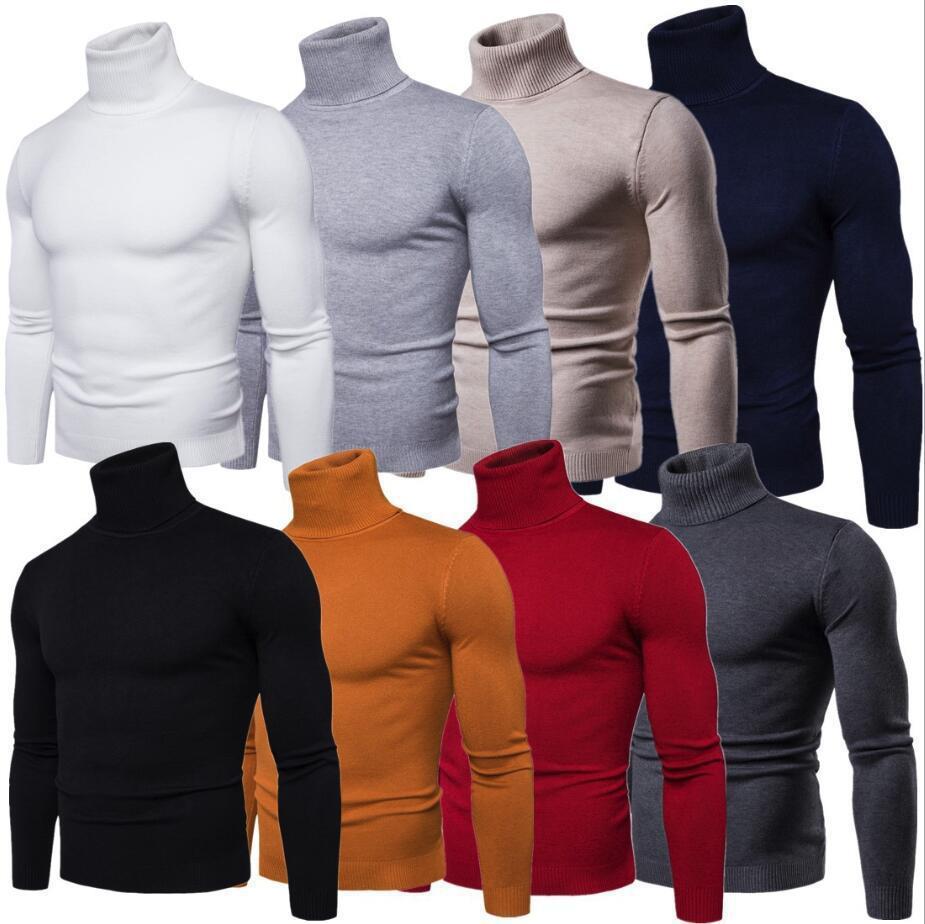 Men's Knitted Sweater Turtleneck Solid Color Warm Loose Design M-4XL