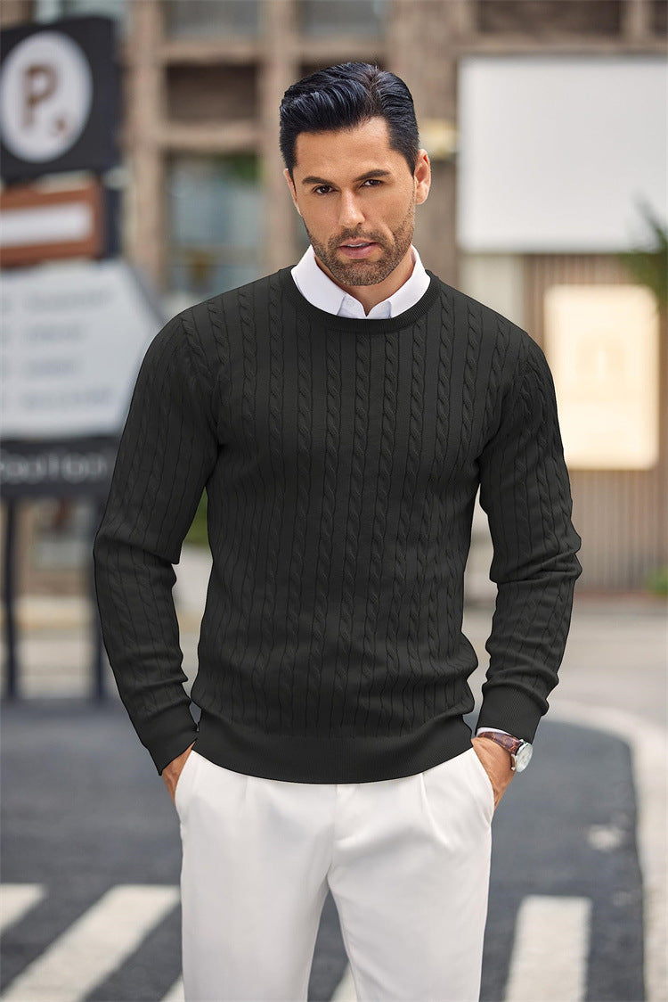 Men's knitted sweater with twisted lapel and warm loose design M-4XL