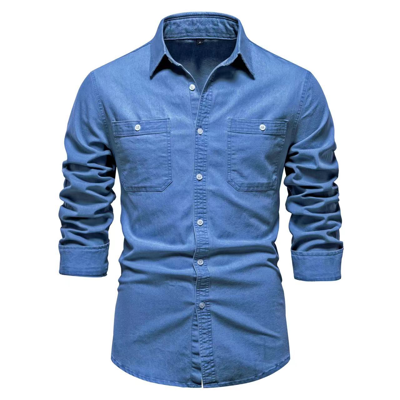 Men's Denim Casual Chambray Button Down Shirts Long Sleeve Lightweight