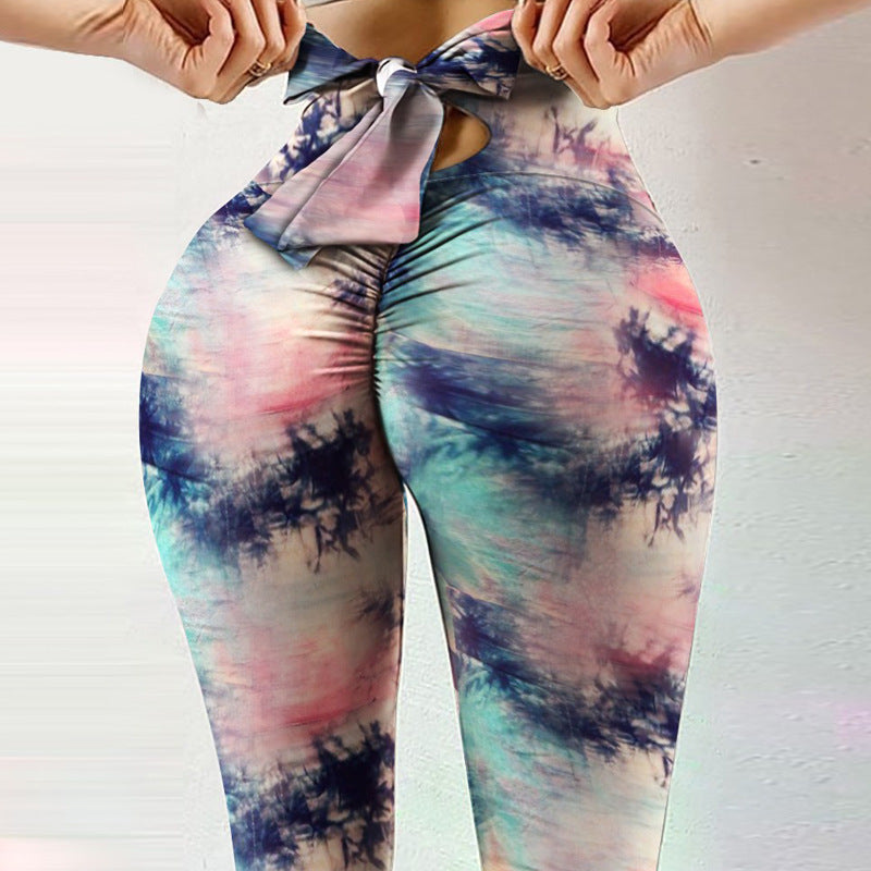 Leggings for Women New fitness high elastic sweat-absorbent digital printing bow rope pants tight pants high waist slim fit yoga pants women