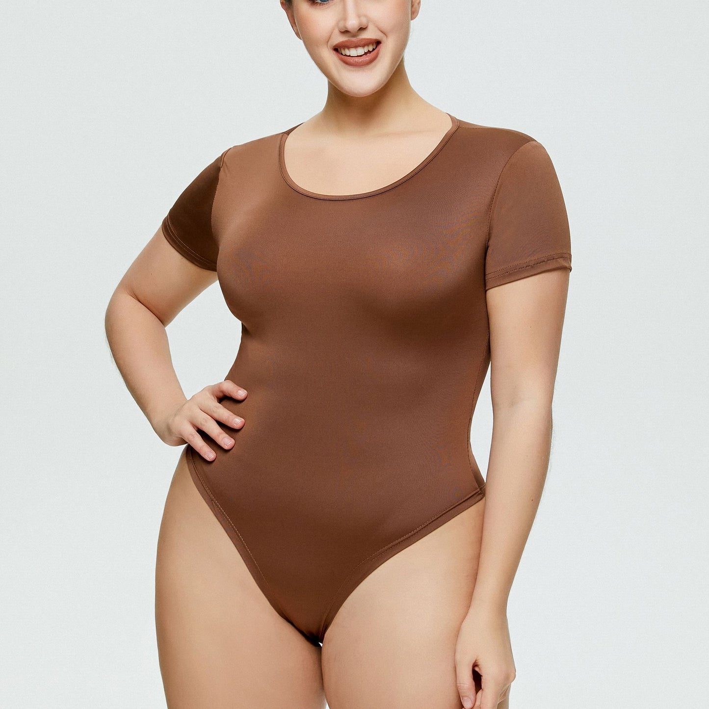 Slim bodysuit for women fashion hot sale plus size women's close-fitting union suit all-matching base round neck short sleeve one-piece briefs