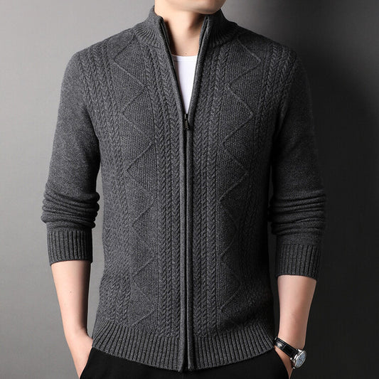 Men's Knitted Wool Cardigan Sweater Zipper Warm Pocket Sweater M-3XL