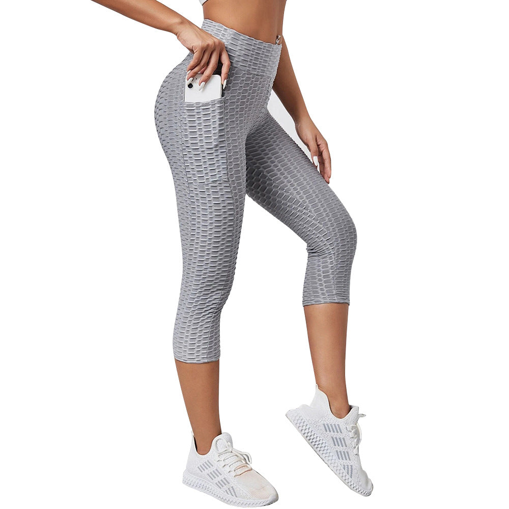 Leggings For Women Jacquard Bubble Yoga Pants Women's High Waist Hip Lift Exercise Workout Pants Slim Cropped Pants Yoga Leggings