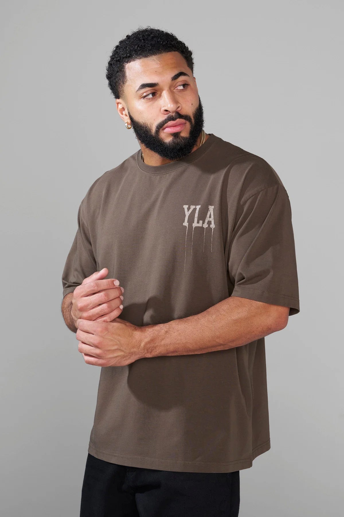 Youngla Men's Oversized T-shirt Cotton round Neck Loose Short Sleeves Gym Sports Fitness T-shirt 240 Fabric