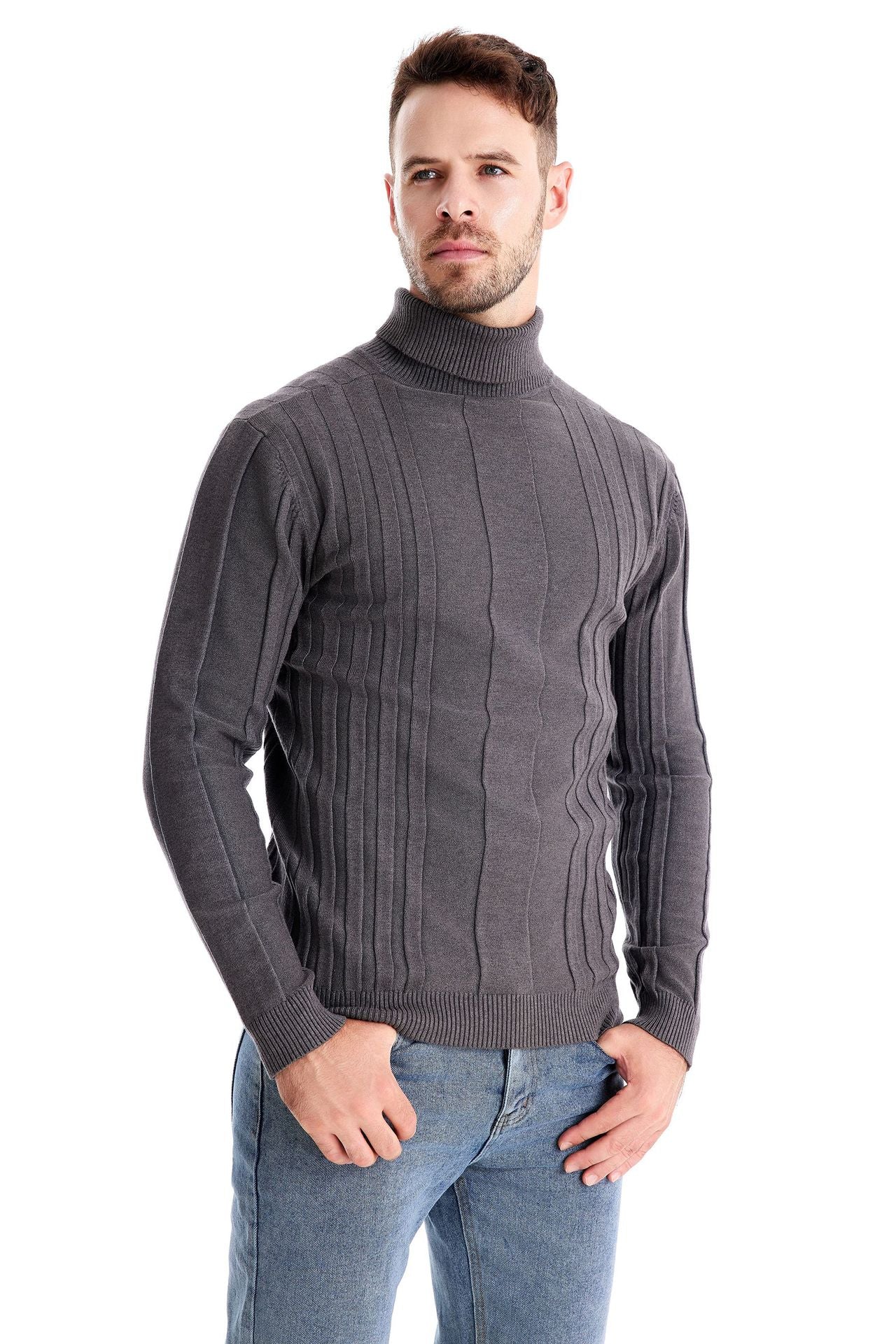 Mens Sweaters Turtleneck Cable Knitted Pullover Long Sleeve Slim Fit Chunky Casual Fall Winter Warm Cardigans