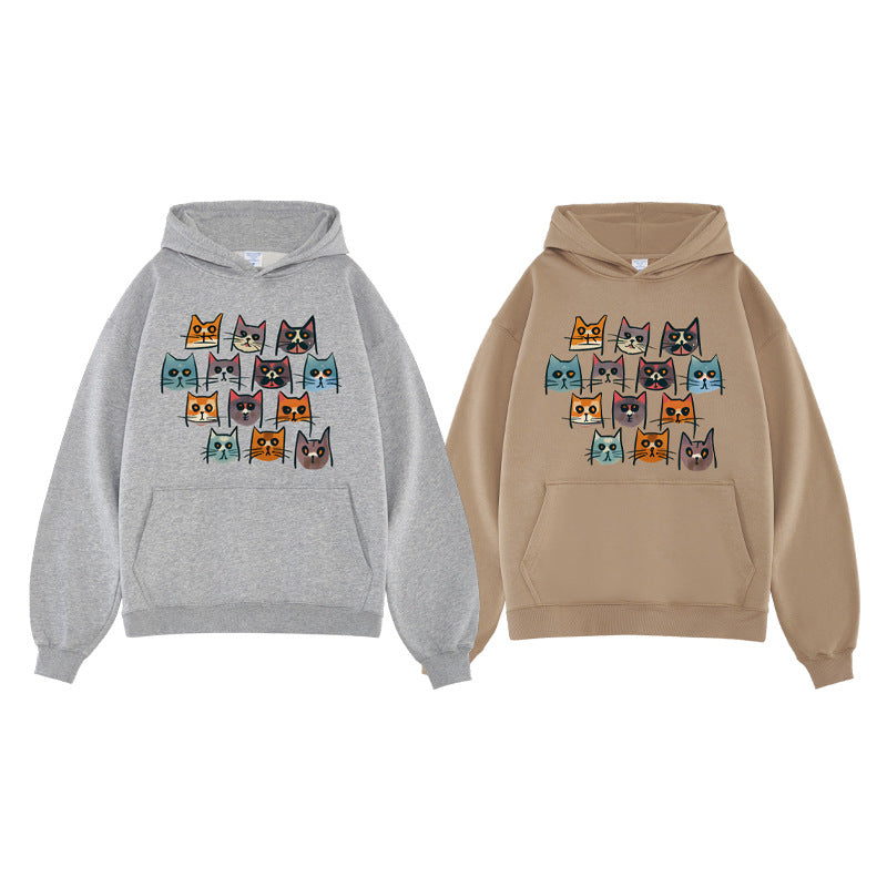 Men's hooded sweatshirt plus velvet pure cotton funny cat S-2XL couple style autumn and winter season