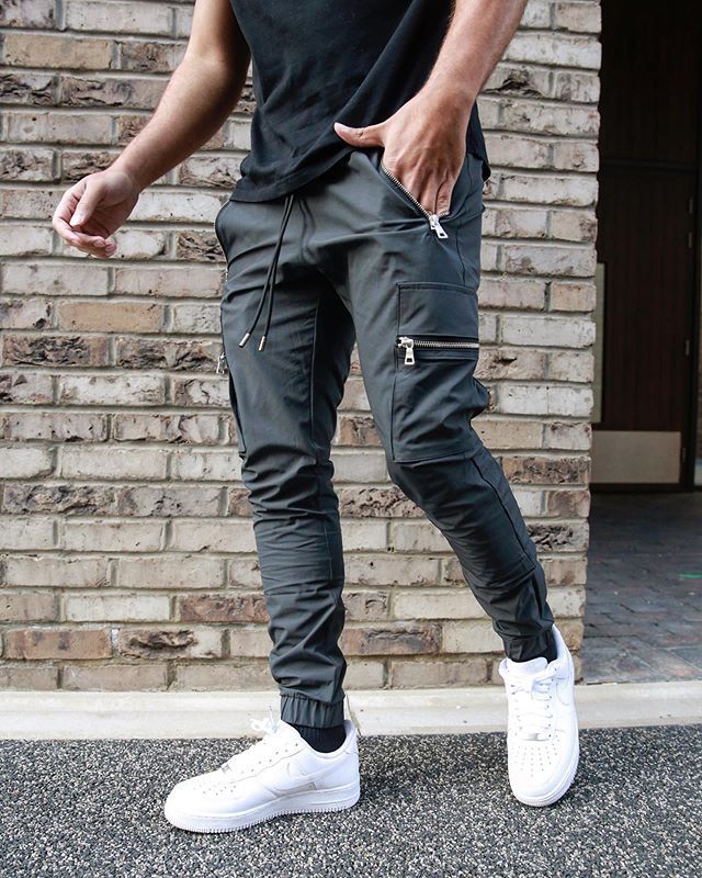 Muscle Athletic Casual Large Pocket Trousers Men's Fitness Running Training Zipper Pocket Pants