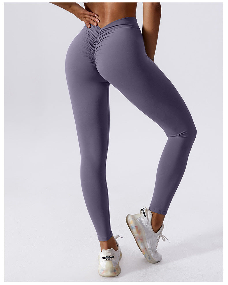 European and American New Yoga Pants Women's Back V Waist Hip Lifting Peach Pants High Top Sports Fitness Pants Nude Feel Sports Pants Outer Wear