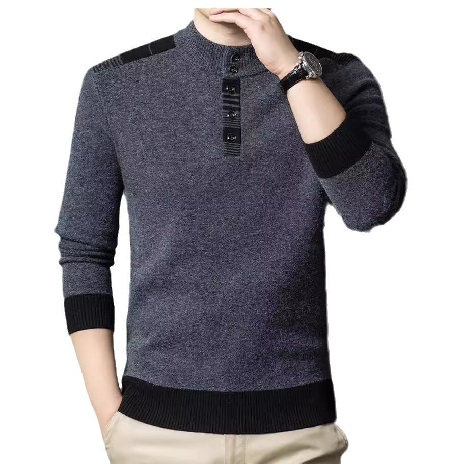 Men's Knitted Sweater Warm Button Colorblock M-3XL