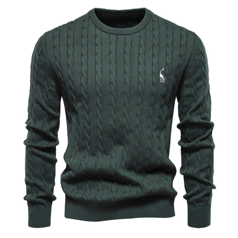 Men's knitted sweater cotton solid color high quality embroidered camel