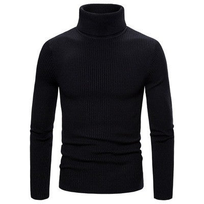 Men's knitted sweater high collar scarf collar solid color plus velvet warm large size M-3XL