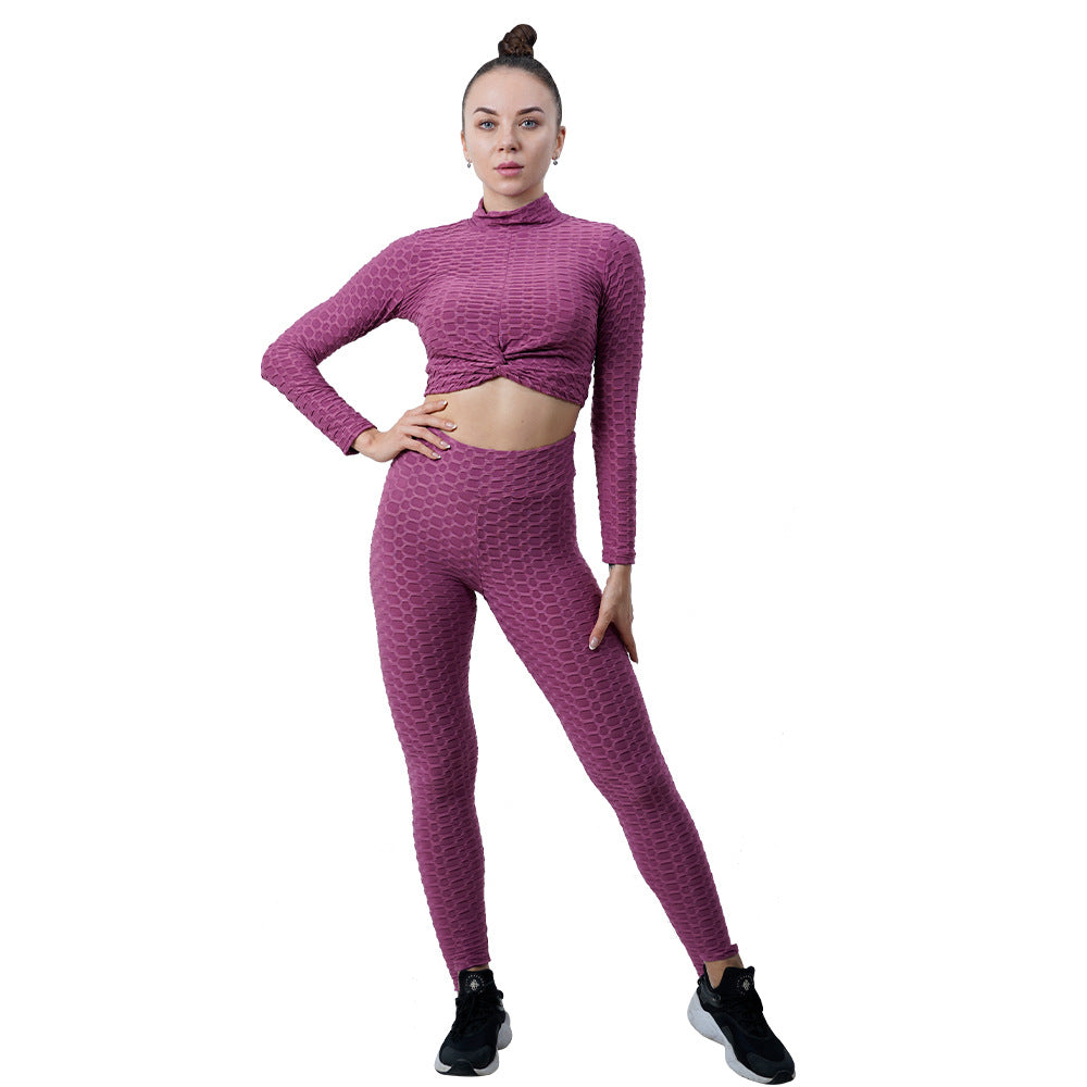 Leggings For Women Yoga Clothes Suit Women's Long Sleeve Half Turtleneck Yoga Jacket Peach Hip Raise Yoga Pants Running Sports Workout Clothes