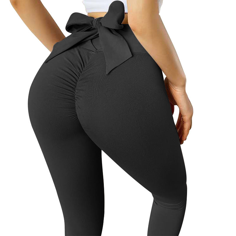 Seamless Nude Feel Yoga Pants Women's Bow Peach Hip Raise Exercise Workout Pants Yoga Clothes Lulu Yoga Pants