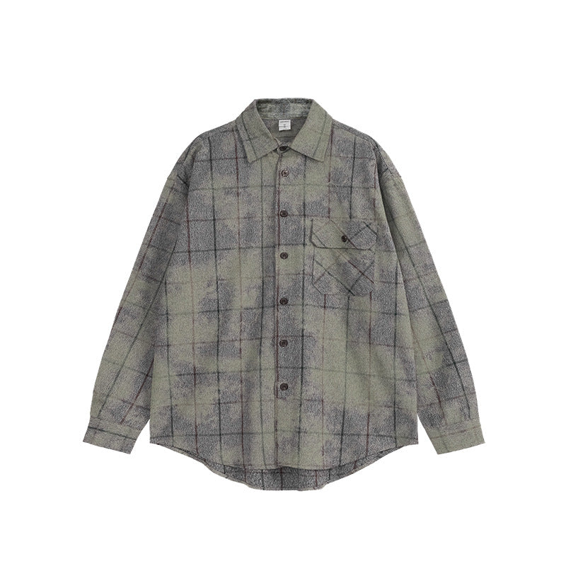 Men's Shirts New Batik Plaid Shirt New Retro Trendy Casual Loose Long Sleeve Shirt