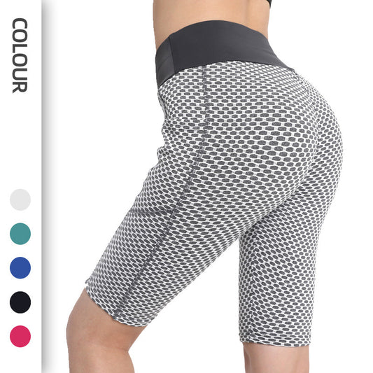 Leggings For Women New Honeycomb Gym Pants Peach Hip High Waist Workout Tight Jacquard plus Size Yoga Pocket Shorts