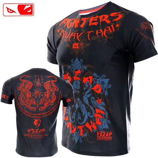 Vs zap Thai boxing quick-drying stretch T-shirt Tiger fighting broadcast Sanda fight CrossFit sports fitness short sleeve men