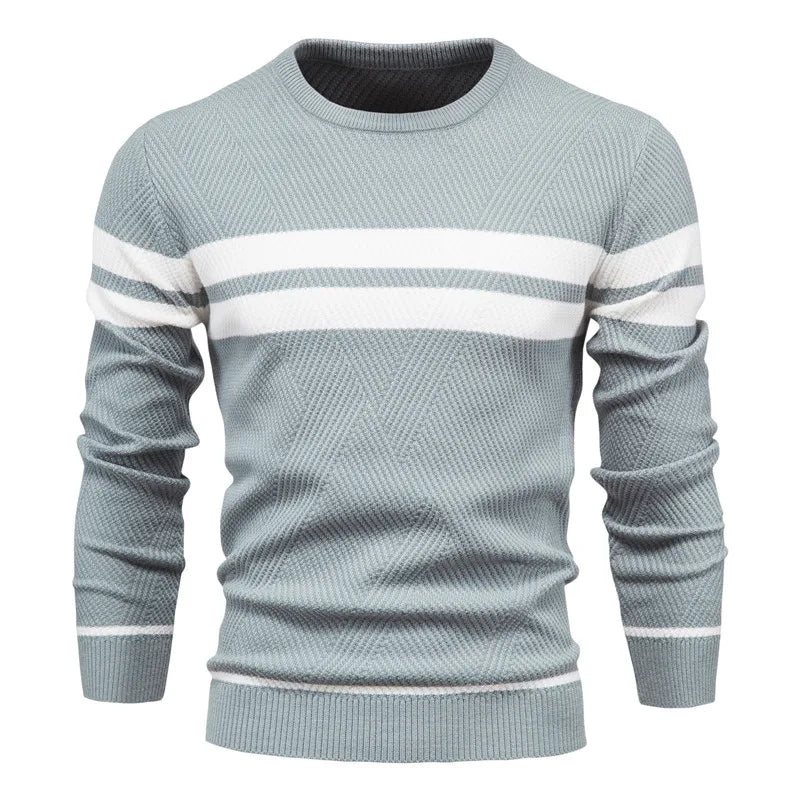 Mens Crewneck Sweater Knit Striped Pullover Sweaters Textured Knitwear