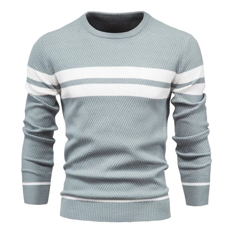 Mens Crewneck Sweater Knit Striped Pullover Sweaters Textured Knitwear