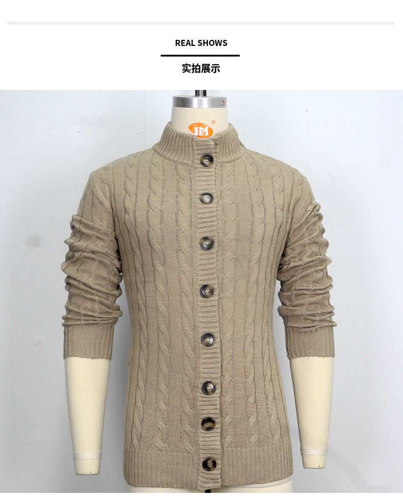 Sweaters for Men Knitting Belt Button Casual Stand Collar Solid Color Cardigan Cotton M-3XL