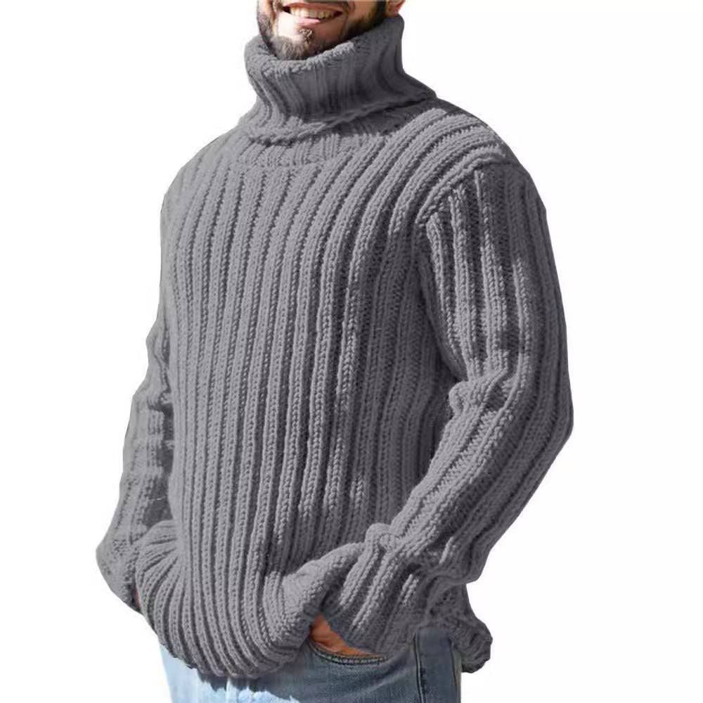 Men's knitted sweater high collar thick thread solid color plus velvet warm M-3XL