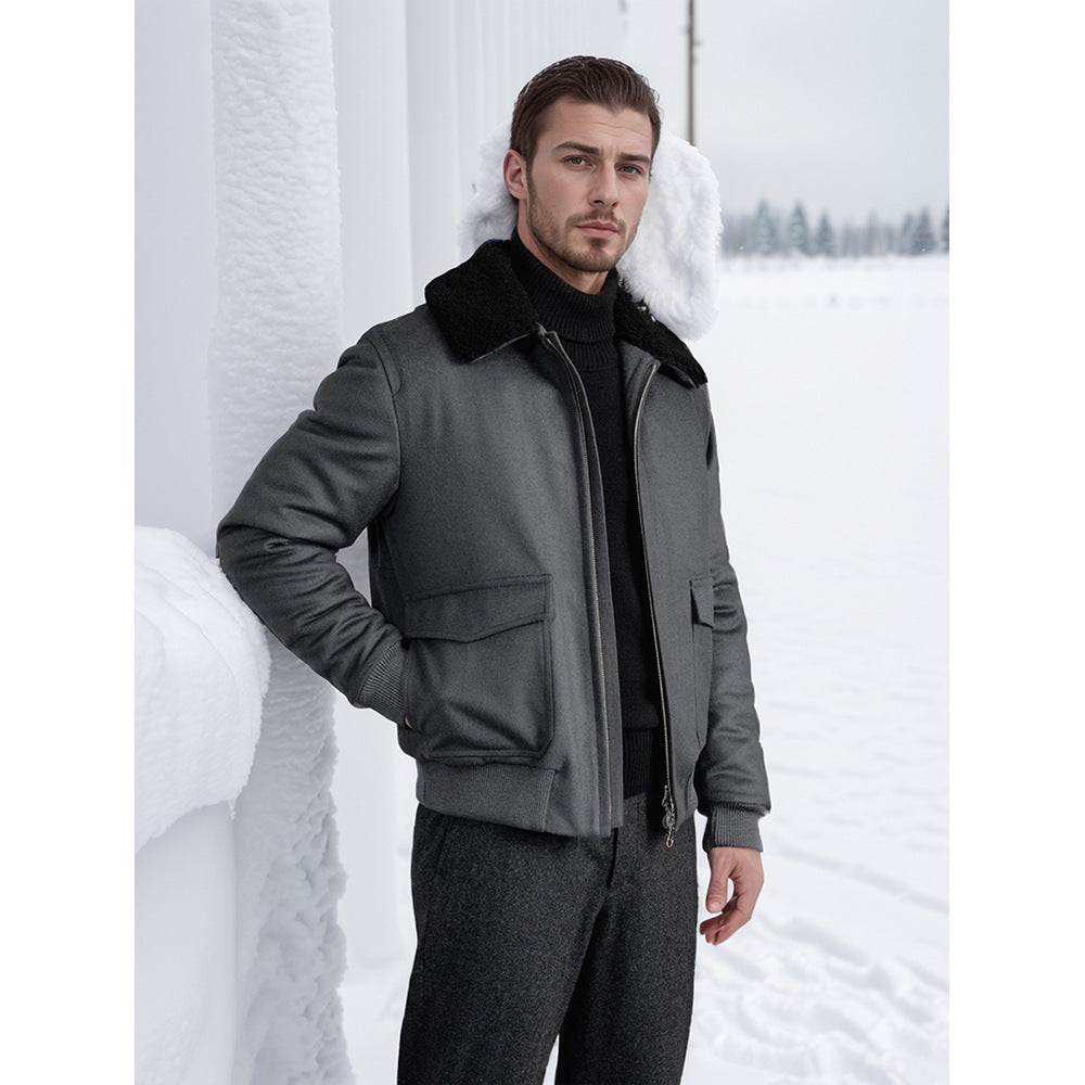 Autumn and Winter Men's Solid Color Simple Commute Lapel Zipper Big Pocket Jacket Coat Men