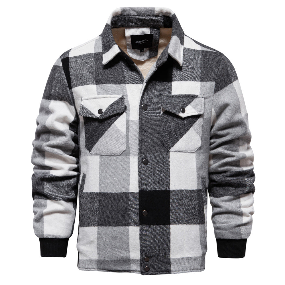 Men's jacket with lapel handsome plaid trend autumn and winter S-2XL