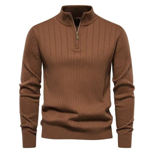 Men's knitted sweater solid color stand collar plus velvet warm M-3XL